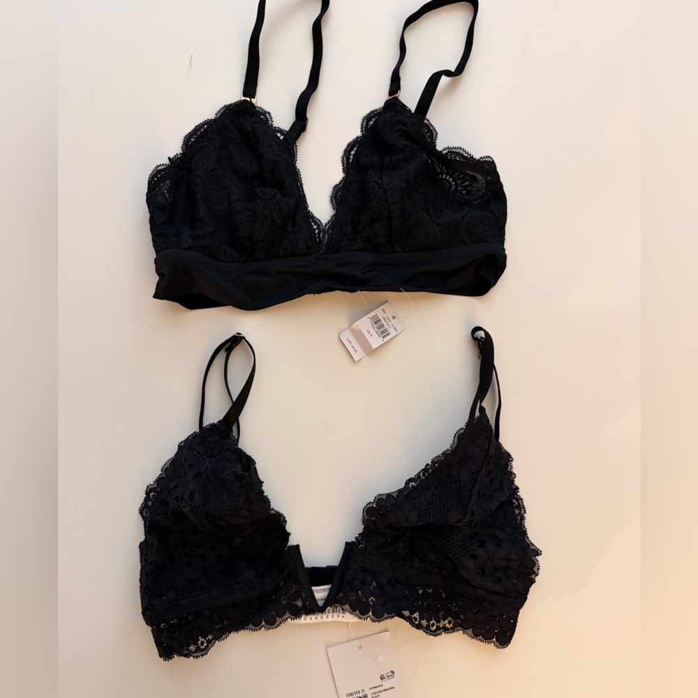 Lot of 2 NWT Forever 21 & Arie Black Lace Bralette with Scalloped Edges